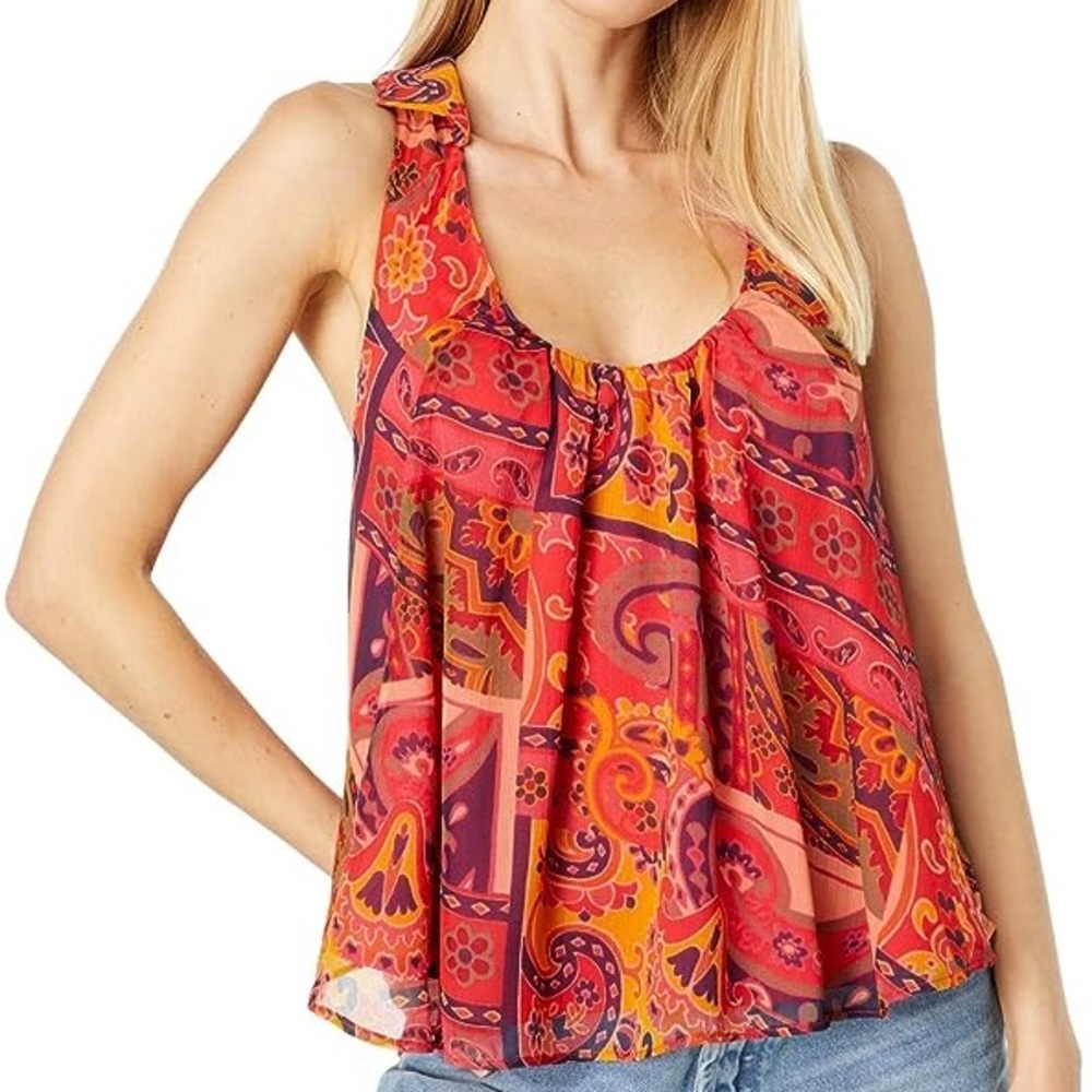 Free People Pattern Chiffon Overlay Top